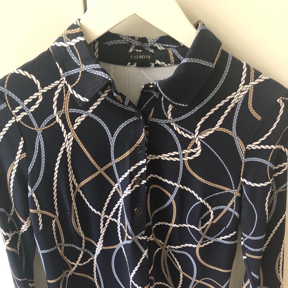 Navy blue and white nautical lattice pattern polo